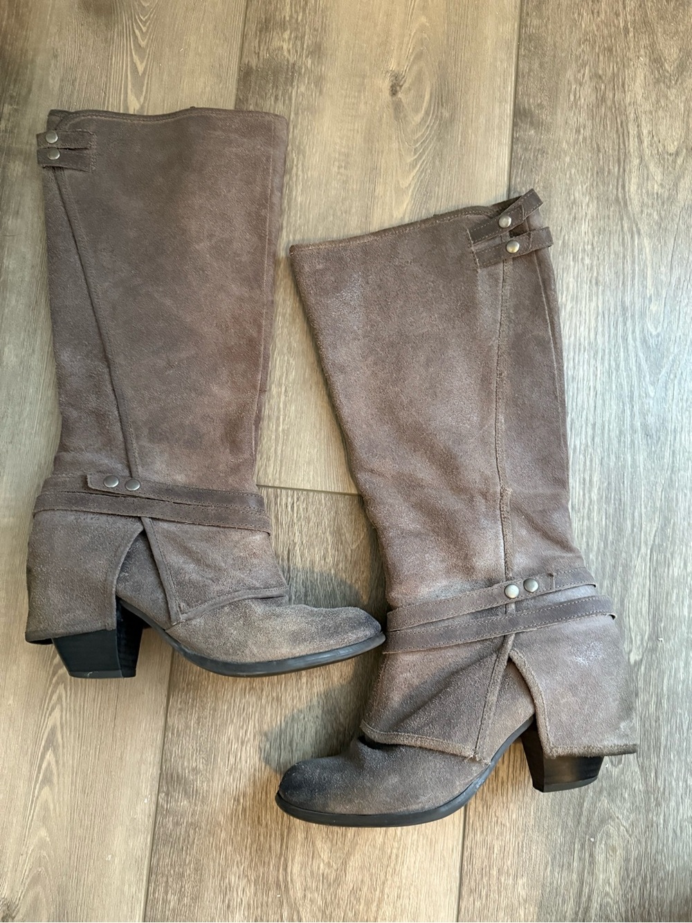 Fergie Grey Suede Mid-Calf Heeled Boots